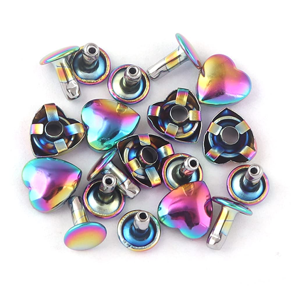 Rainbow Tubular Double Cap Rivets - 10 Metal Button Round Rapid Rivet Rivet Studs for Purse Handbags Shoes Belts Leather Craft (Rainbow 50pcs)