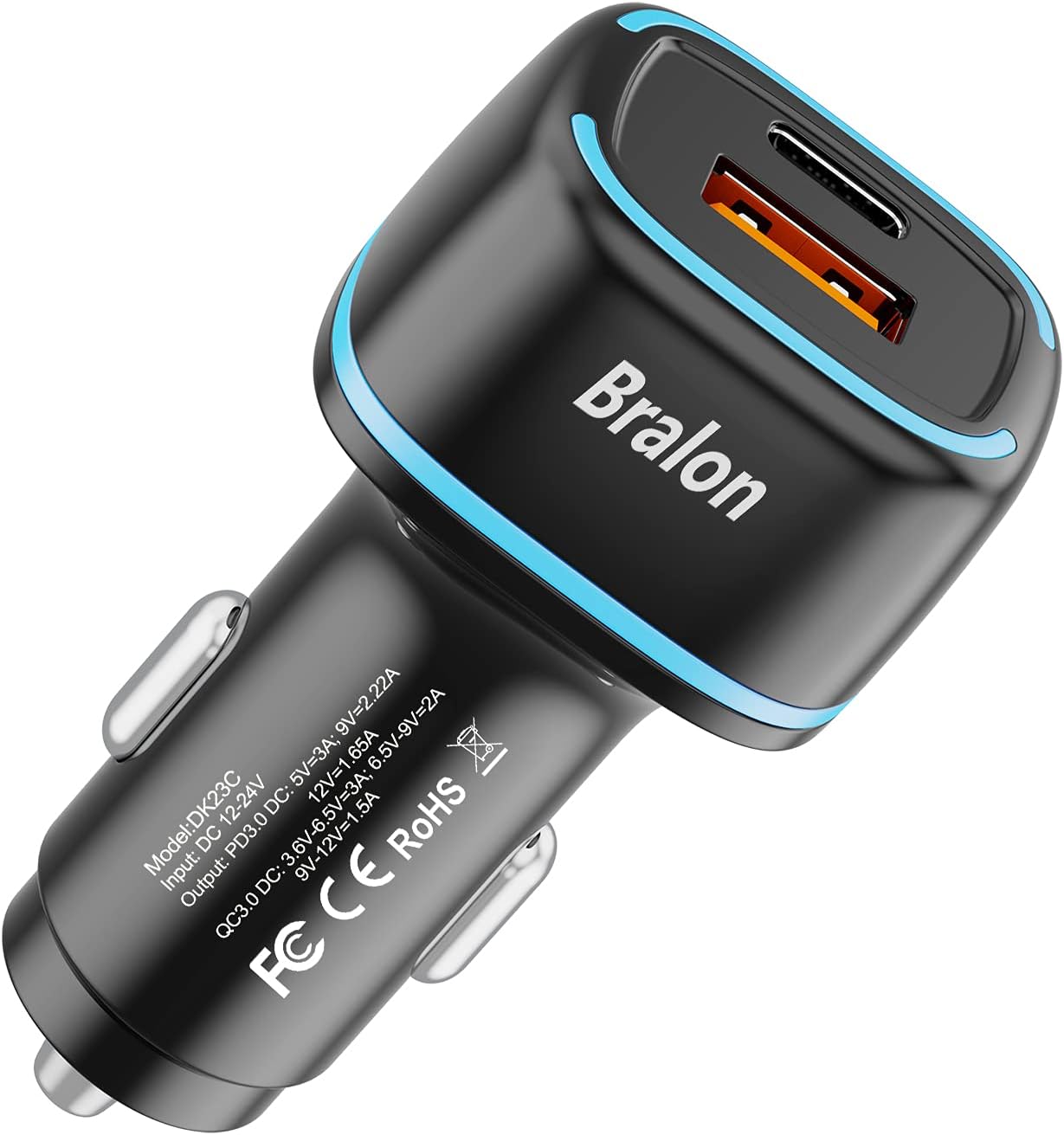 USB C Car Charger,Bralon 38W PD3.0 & QC3.0 2 Fast Car Charger Compatible with Phone 12 Pro(Max)/mini/11 Pro(Max)/XS/XR/X and More USB-C & USB-A Port