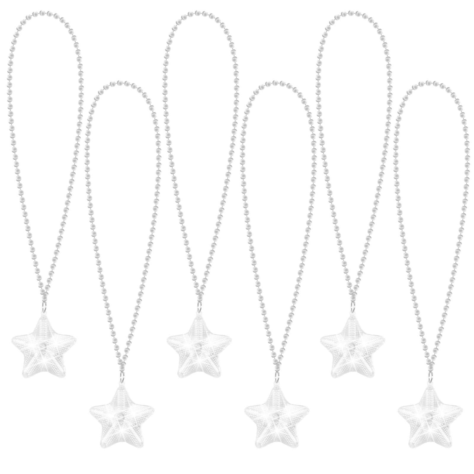 NUDALA 6 Pack Clear LED Glow Star Necklace Bulk Beaded Necklaces for Halloween Christmas Decorations Mardi Gras Party Favors