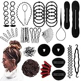 EjszaKod 73 pcs Hair Braiding Tool with Brown Hair Wig Bun, Hair Styling Tools Accessories Hair Magic Bun Maker Hair Bun Donut Hair Bobby Pins and Elastic Bands Kit for Women Kids