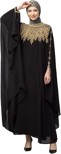 NAZNEEN Double Layers Hand Embroidered Kaftan BLACK