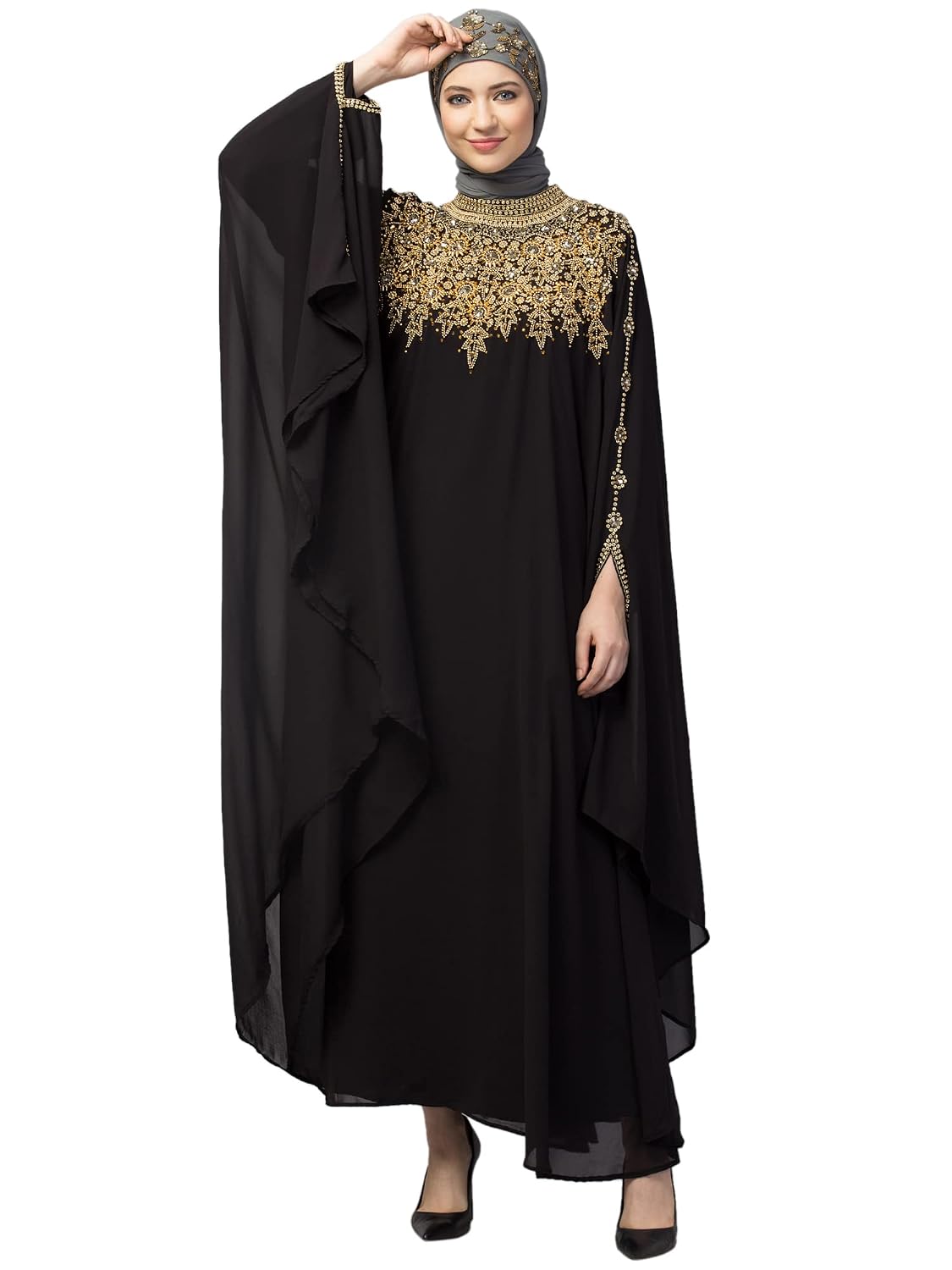 NAZNEEN Double Layers Hand Embroidered Kaftan BLACK - Review, Price and Buying Guide