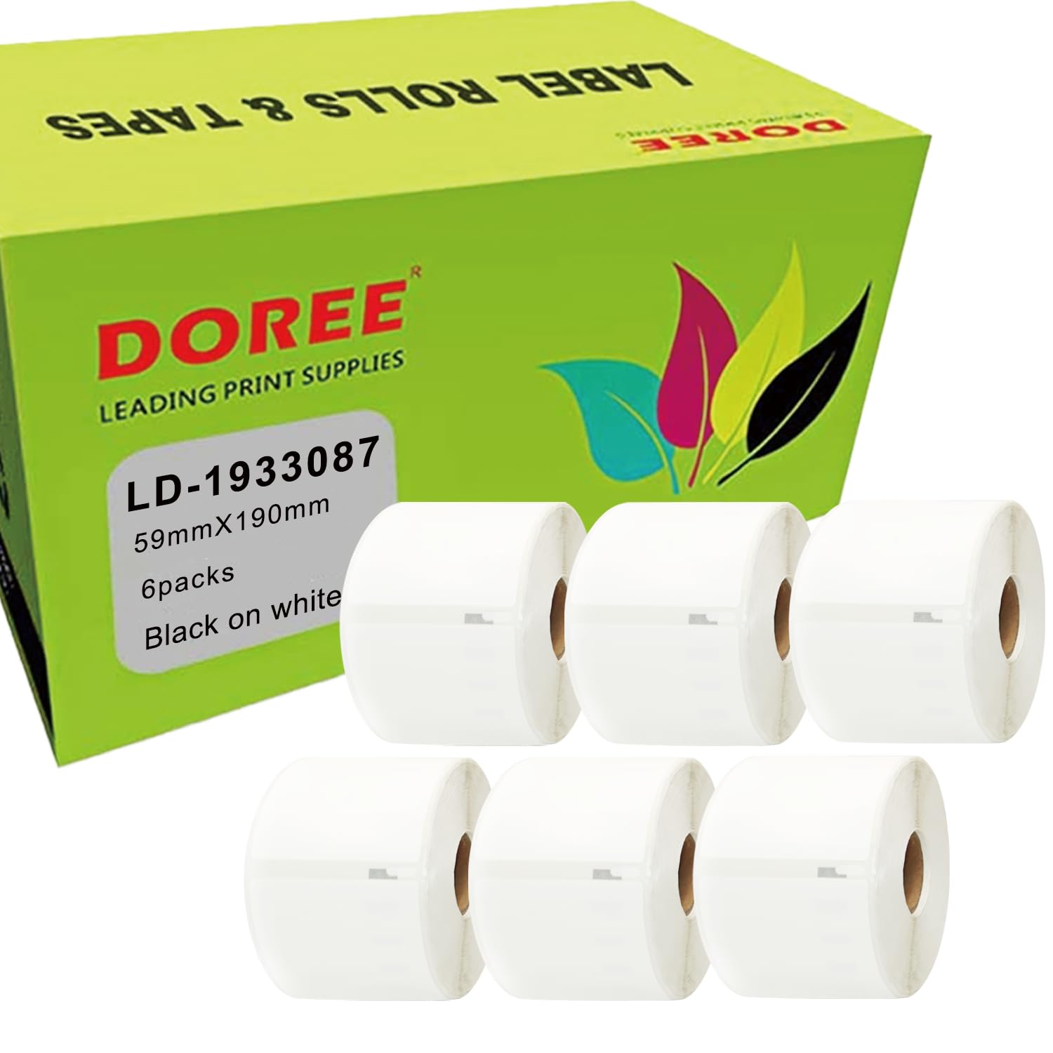 Doree 2112288/1933087 Etiquetas LabelWriter de alta resistencia 59x190 mm (170 pegatinas individuales por rollo) Dispositivos compatibles: LabelWriter 4XL, 450, 450 Twin Turbo (6 rollos)