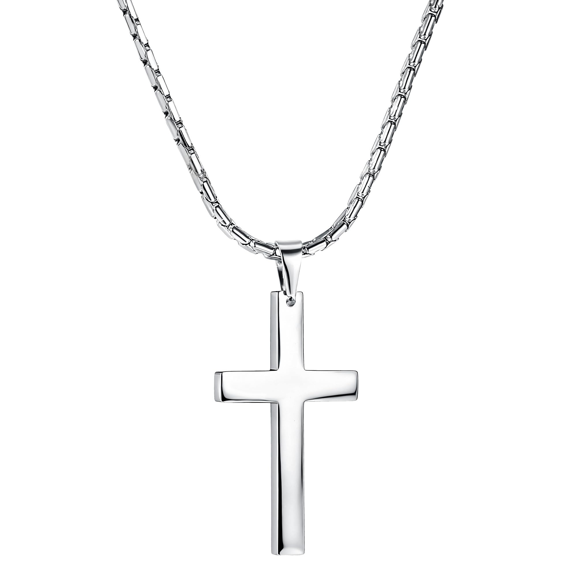 3MM Stainless Steel Chain Cross Pendant Necklace for Men Silver Tone 30 Inches