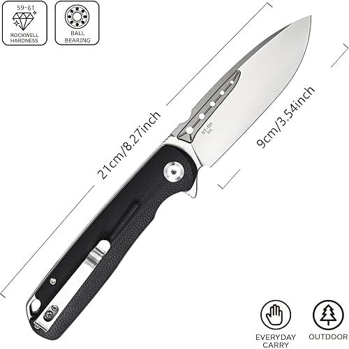 Miniatura 9 de Sitivien ST131 - Cuchillo plegable, hoja D2 G10, cuchillo de herramientas EDC con bloqueo de forro para acampar al aire libre, senderismo, pesca