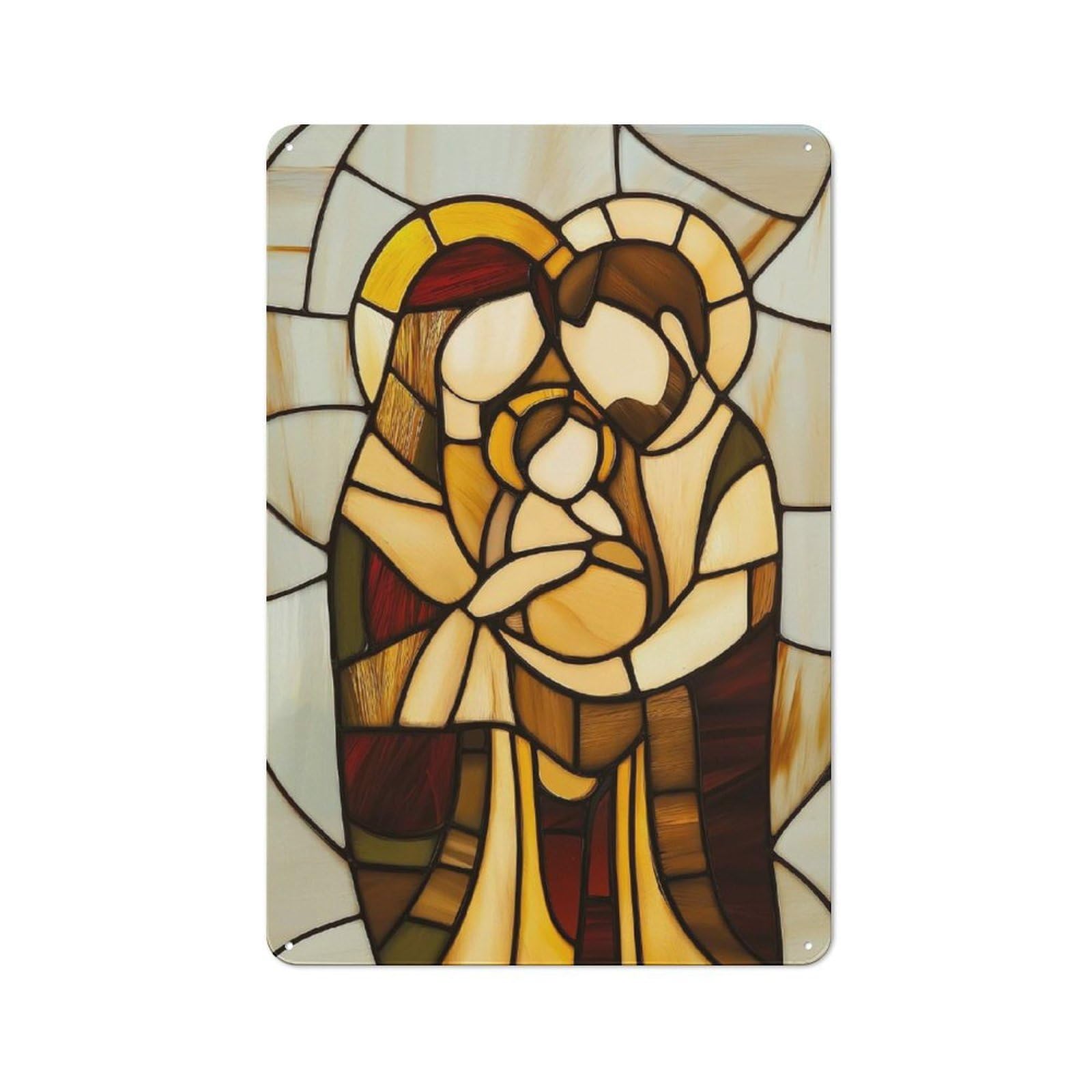 Junmoney Stained Glass Holy Family Vintage Tin Sign 30X20cm Featuring For Workshop Wall, Gift For Metal Sign Collectors During The Christmas Season