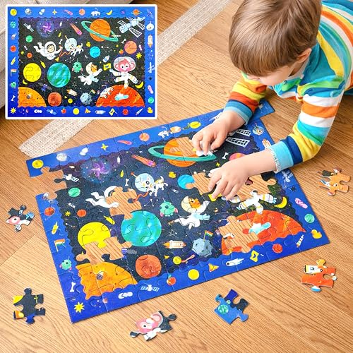 Image of VGRASSP 70 Pcs Space Solar System Theme Interlocking Puzzle Toy for Kids - Educational Search, Find and Connect Jigsaw Brain Booster Learning Activity Gift - Color As Per Stock