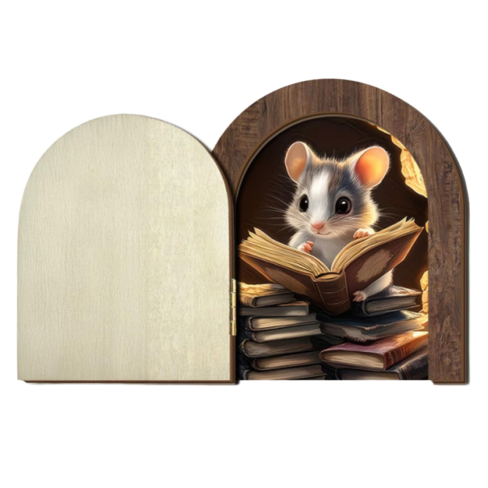 Pasisuu Wooden Mouse Sliding Door – Natural Wood Kids Interactive Toy, Fairy Tale Storybook Elf Room Decor for Children‘s Imaginative Play B