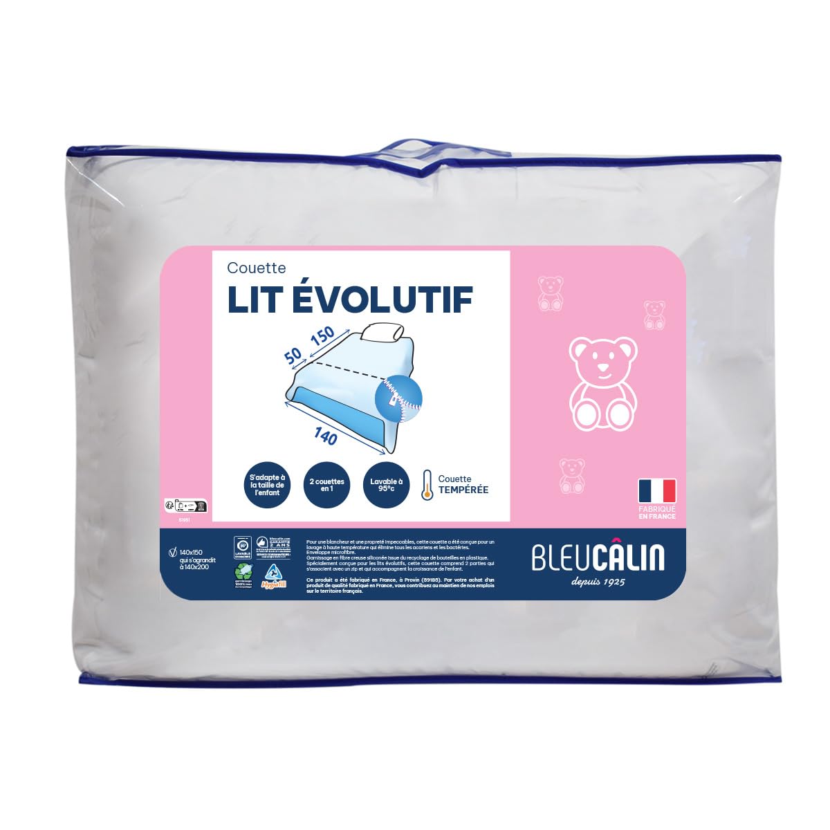 Bleu Câlin Edredón, Para Cama Extensible, Lavable a 95°, Blanco, 140x(150+50) cm, KBOBEVOL