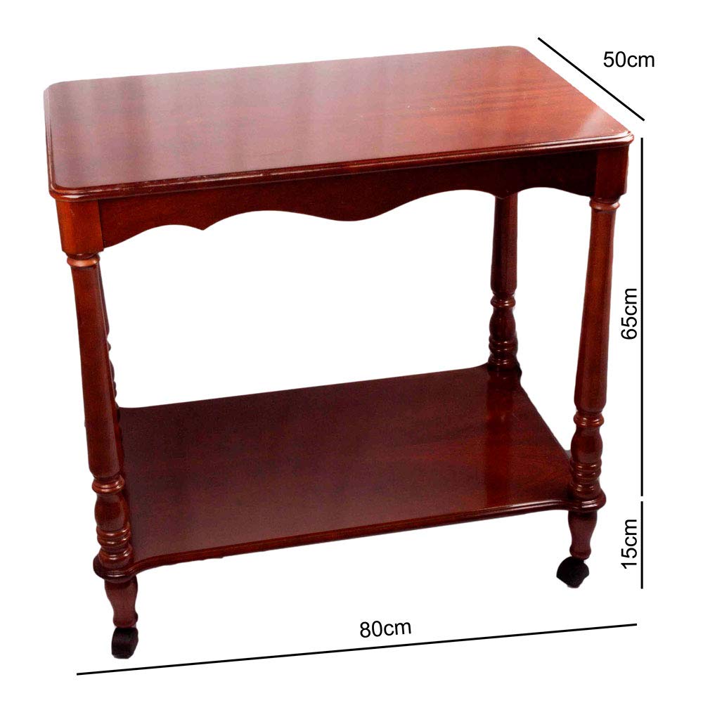 FranquiHOgar Tavolo Carrello di servizio ausiliario in legno con ruote e vassoio per cucina e sala da pranzo vintage a 2 livelli, dimensioni: 80 x 50 x 75 cm Toledo
