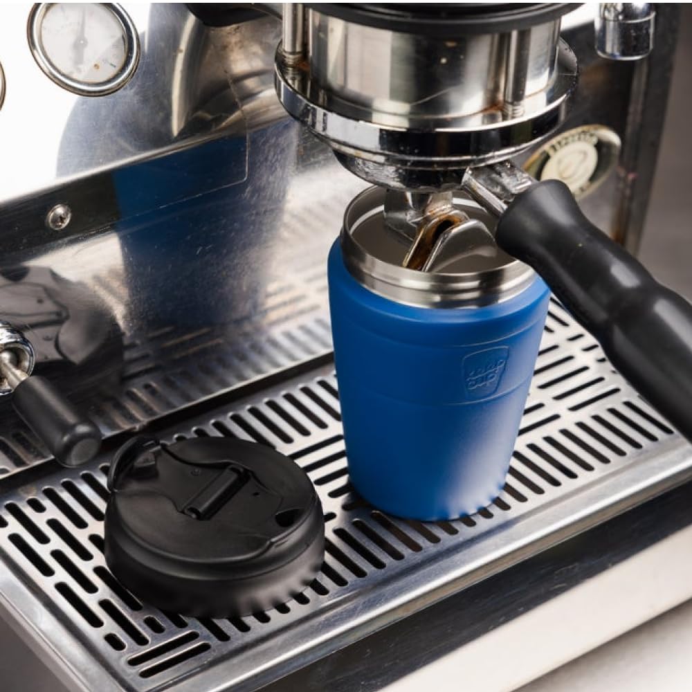 KeepCup Commuter - Taza de café reutilizable de acero inoxidable aislada con tapa abatible a prueba de derrames, 340 ml, color azul eléctrico