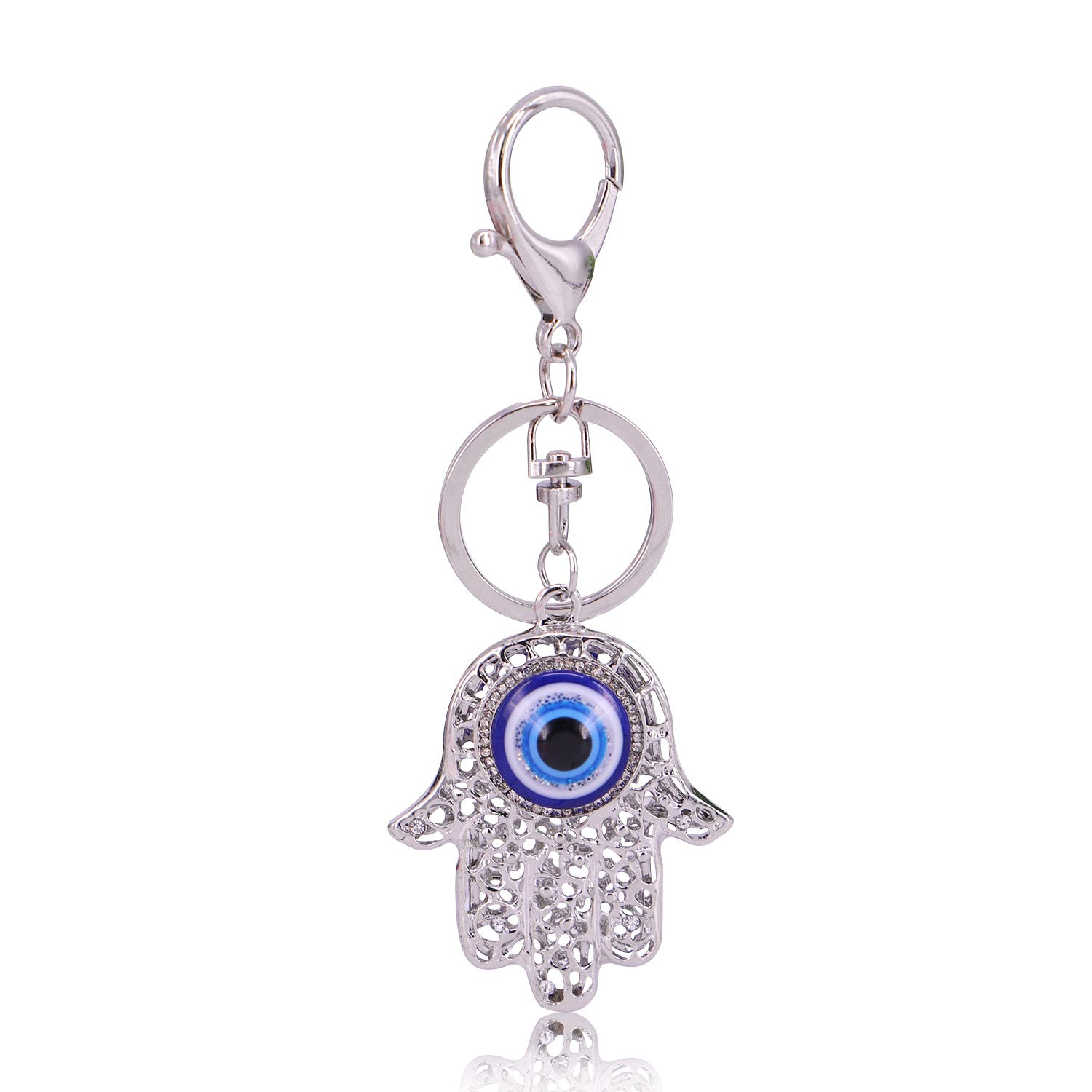 Blue Evil Eye Hamsa Hand Keychain Crystal Keychain Charm Purse Pendant Handbag Bag Decora…