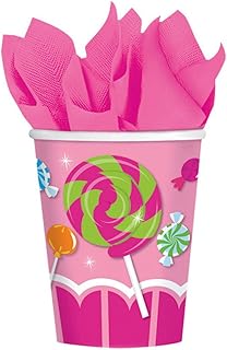amscan Girls Sweet Candy Shop Birthday Party Cups (Pack of 8), Pink, 9 oz