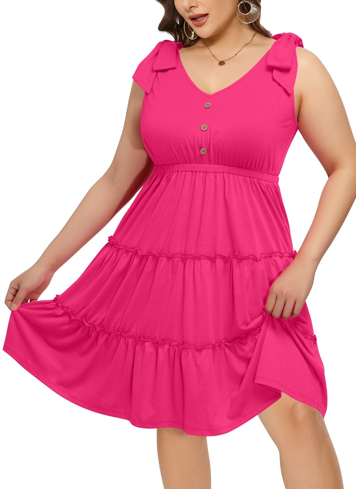 Womens Plus Size Summer Hot Pink Dress Barbie Sundress Casual Sleeveless Graduation Easter Beach Vacation Short Dresses