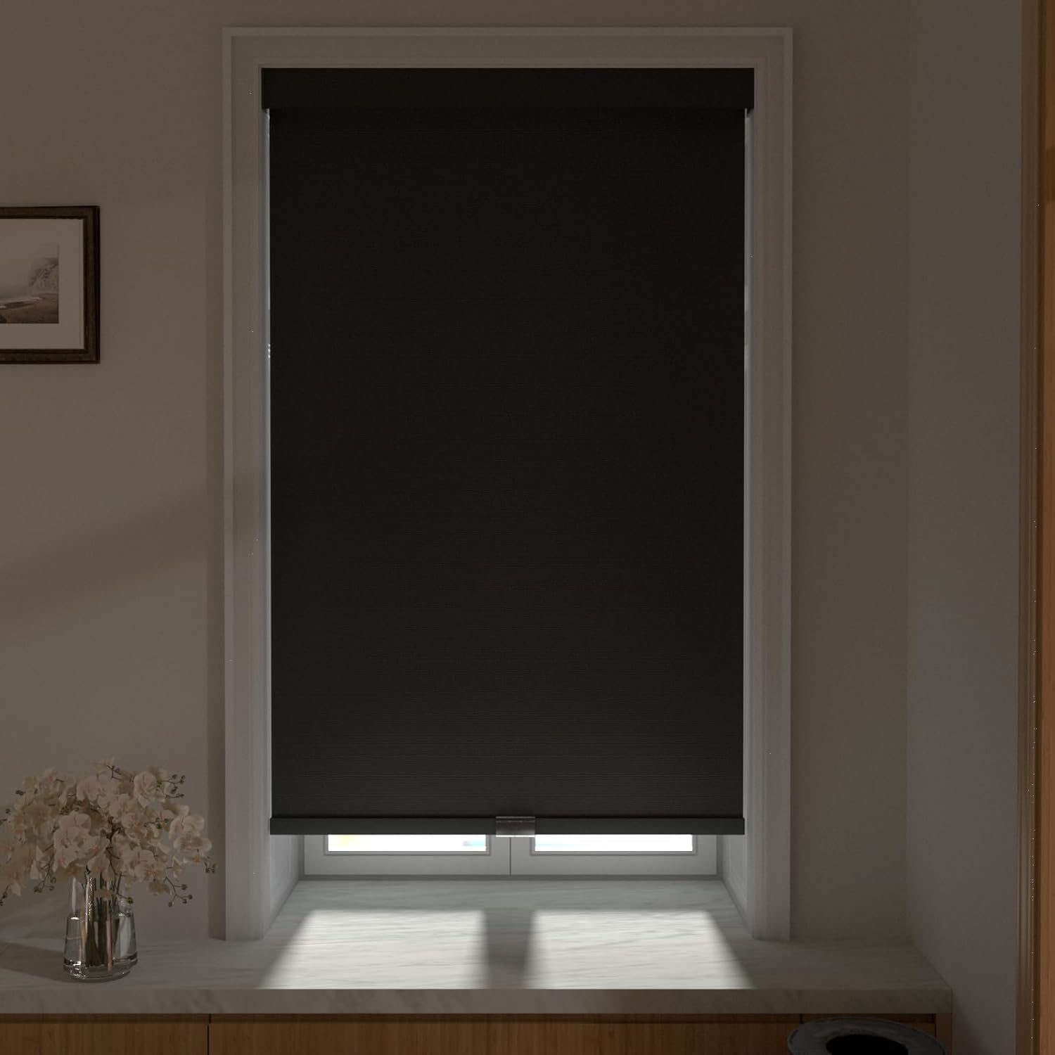 MYshade Cordless Blackout Roller Shade for Privacy & Energy Saving, Free-Stop Child Safe Roller Shades with Valance, Room Darkening Blinds Easy to Install, 30" W x 72" H, Black