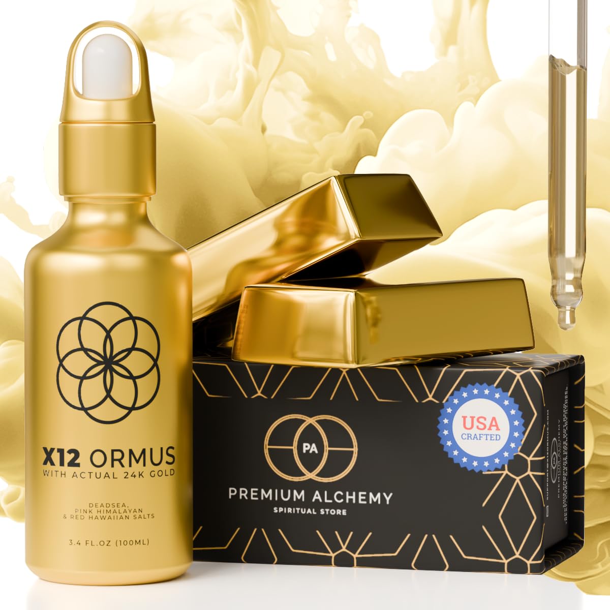 Ormus Monoatomic Gold Concentrate X12 – Liquid Gold Made by Real Alchemists - 24k Food-Grade, Dead Sea & Himalayan Salt – Supports Pineal Gland, Lucid Dreaming, Meditation - 3.4 fl oz
