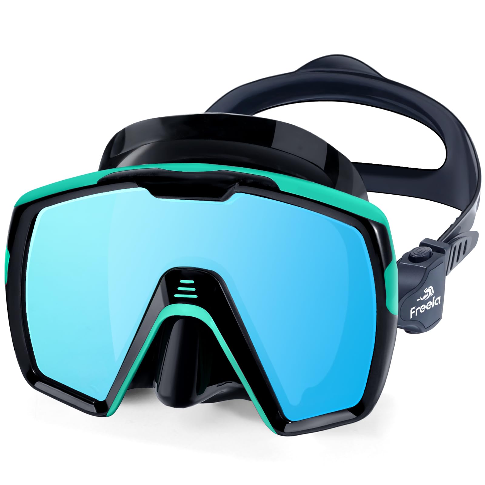 Freela Maschera da nuoto per adulti con copertura per il naso, in vetro temperato, anti appannamento, impermeabile, 180°, trasparente, ampia visuale, uomini e donne