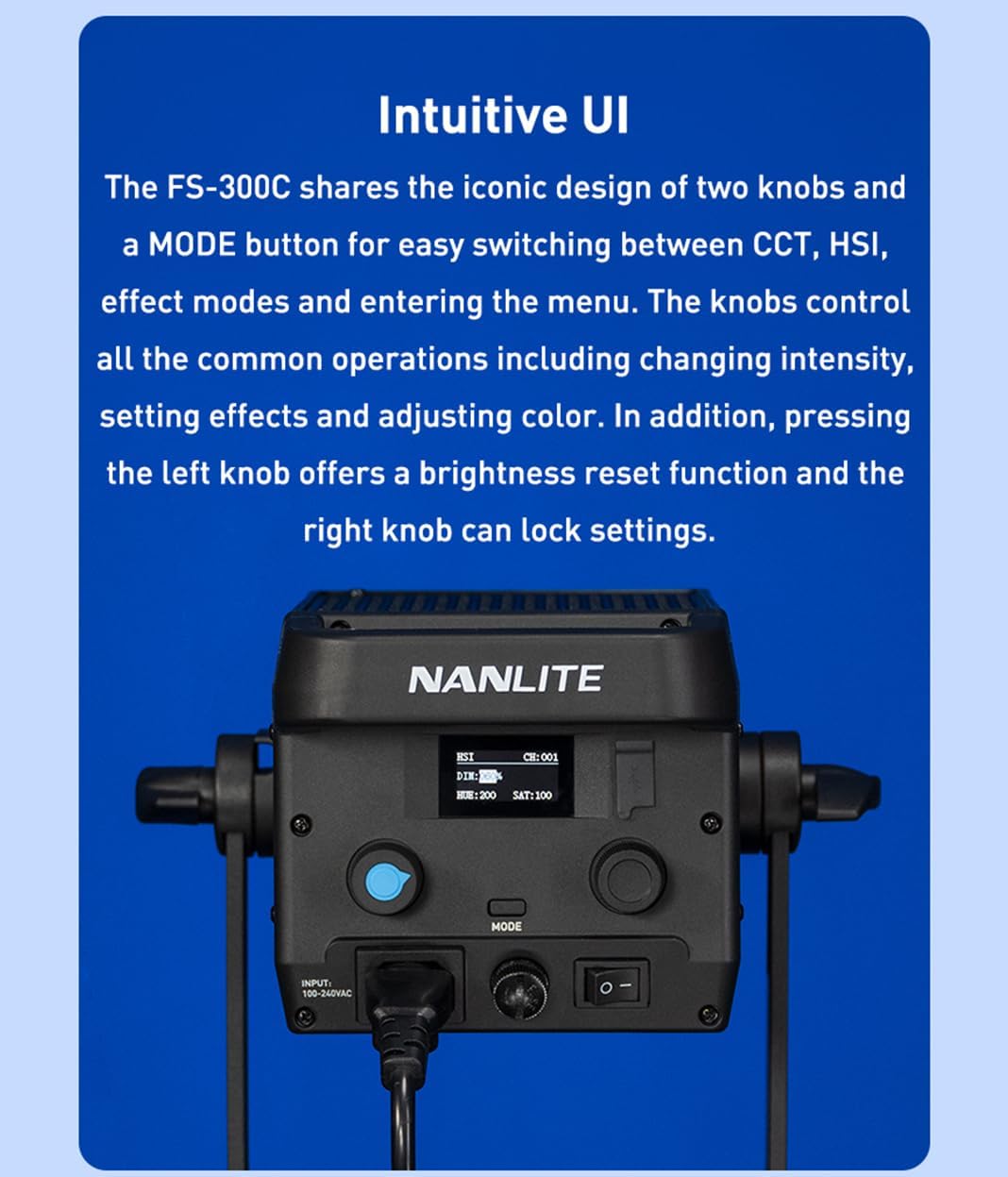 NANLITE FS-300C 300W RGB LED Video Light,2700K-7500K Colour Temperature Ultra-High Brightness, 34,200 lux @1m (with Reflector), Wireless Control, Wide Compatibility,for Studio Photography