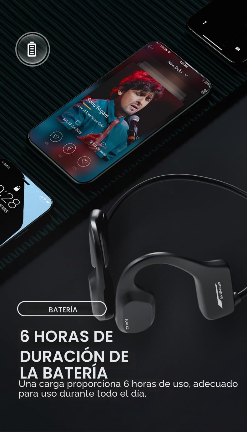 Open Ear Bone X2 - Casco deportivo inalámbrico con micrófono integrado, estándar CE, blutetooth 5.4, impermeable IP68, memoria RAM integrada de 8 GB, completamente impermeable para natación