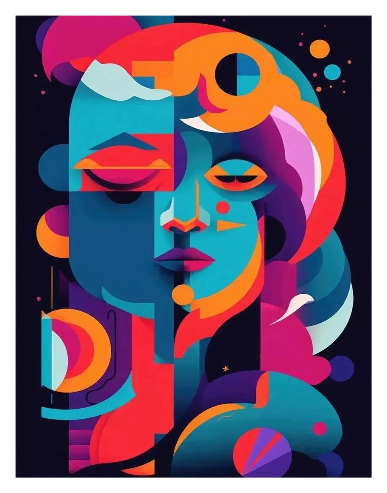 Cuadro sobre lienzo premium de caras abstractas y geometría artística de mujer