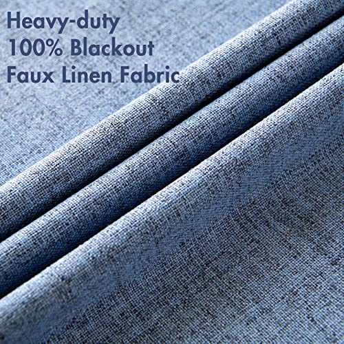 Image of MIULEE Linen Texture Curtains for Bedroom Solid 100% Blackout Thermal Insulated Stone Blue Curtains Grommet Room Darkening Curtains /Drapes for Living Room 52x63 Inch (2 Panels)