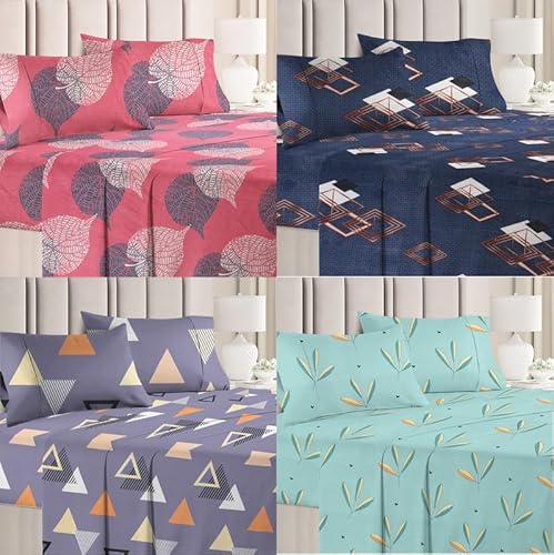 Bsb Home Prime+ Combo Pack Of 4 Double Bedsheets With 8 Pillow Covers|144 Tc Soft Brushed Microfiber -Long Lasting & Wrinkle Free – 220X218 Cm Or 7Ftx7Ft, Aqua Pink & Grey