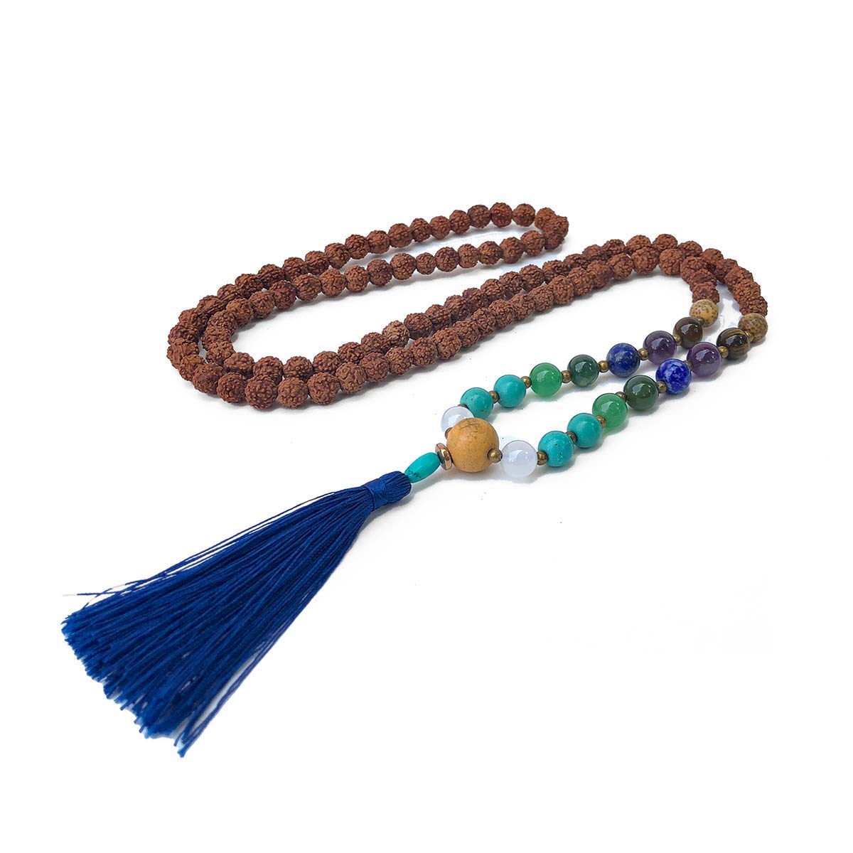 Cudegui Rudraksha and Stone Japamala prayer beads Healing Model (Blue)