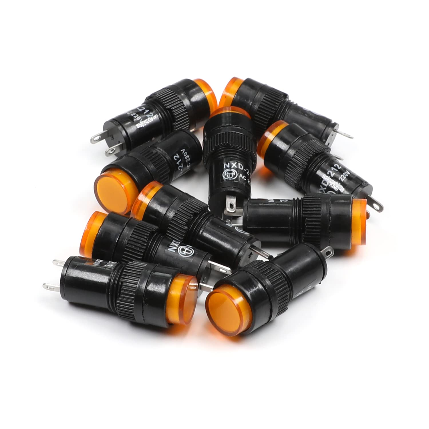 35mm Panel Mount Signal Indicator Lights - 220V DC Neon LED Dash Bulbs (10 Pack)