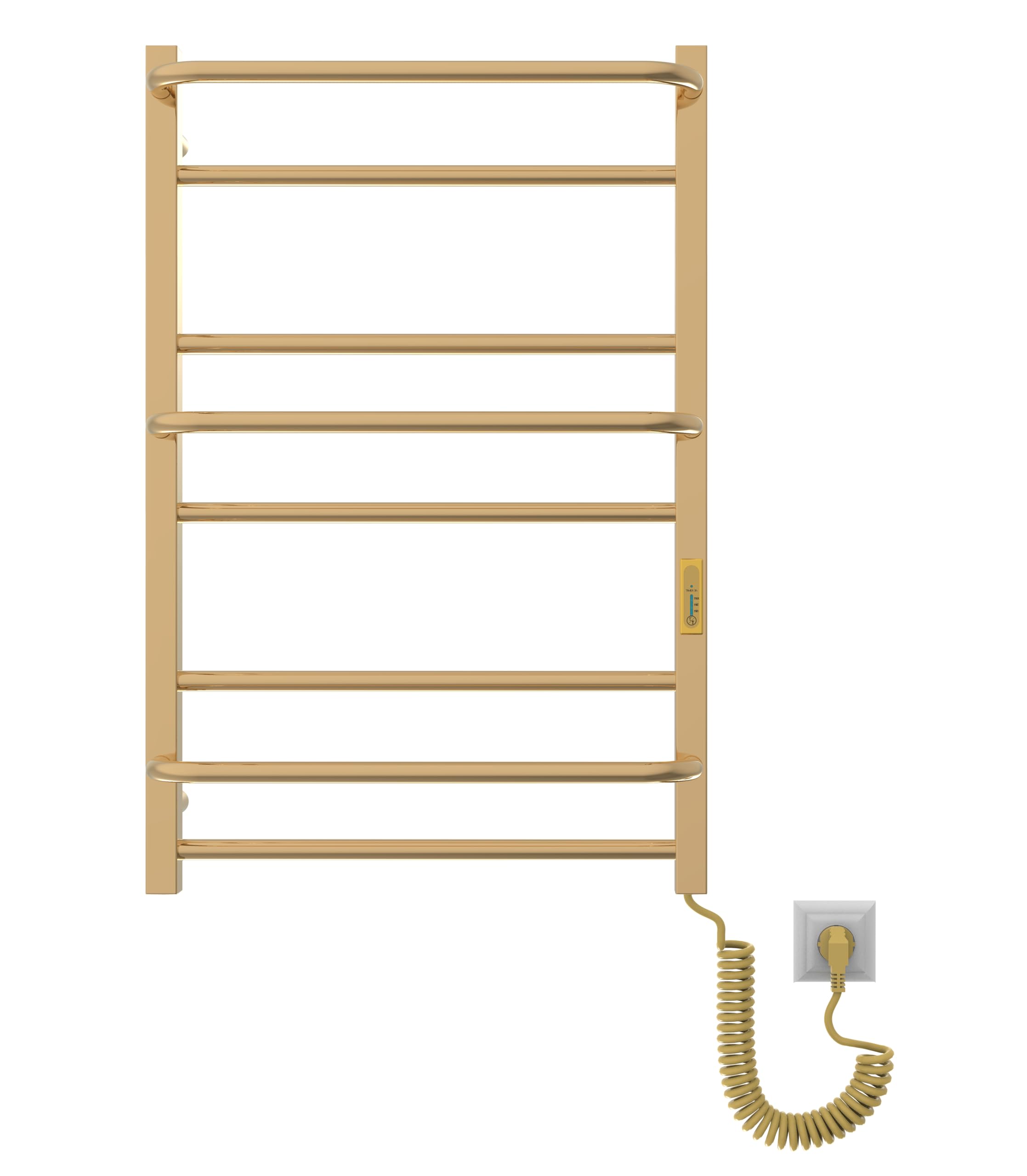 Elna Podgrzewacz na ręczniki, złoty, do SPA i hoteli, elektryczny grzejnik łazienkowy, 805 x 530 mm, stal nierdzewna, 133 W, IP44, z timerem i termostatem, montaż na ścianie, luksusowy grzejnik na