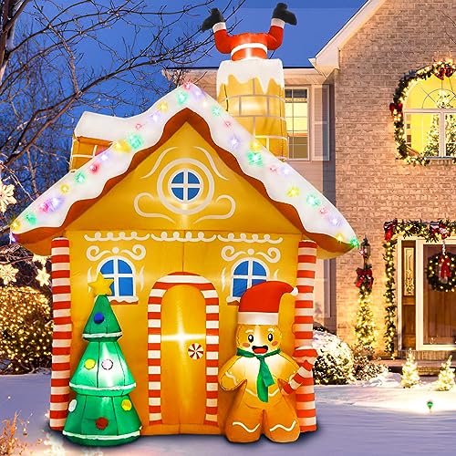 GUDELAK 300 cm Aufblasbare Weihnachtsdeko, Lebkuchen Haus...