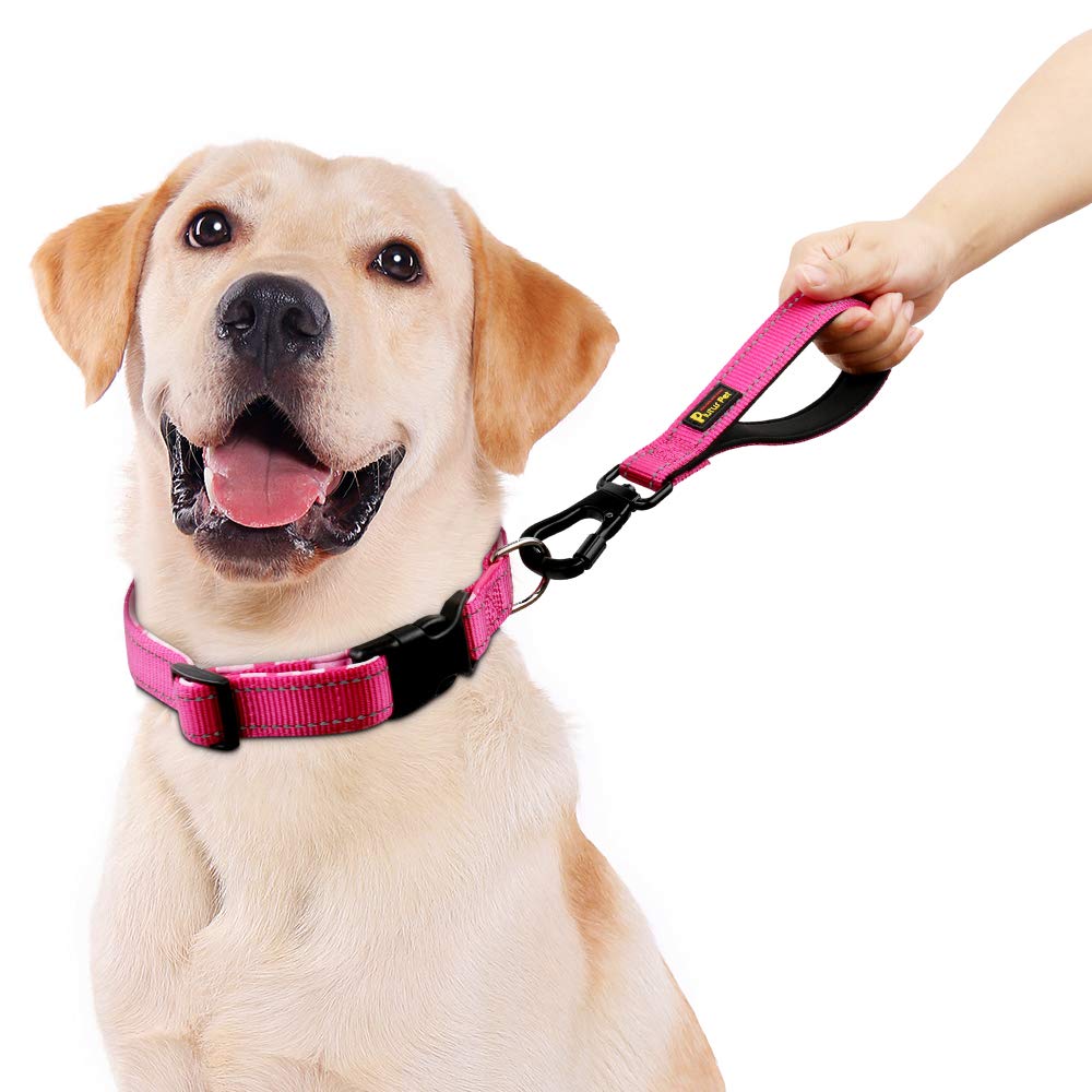 PLUTUS PET Kurze Hundeleine für große Hunde, 25,4 cm, mit robustem Karabiner-Clip und weichem gepolstertem Griff (25,4 cm, Pink