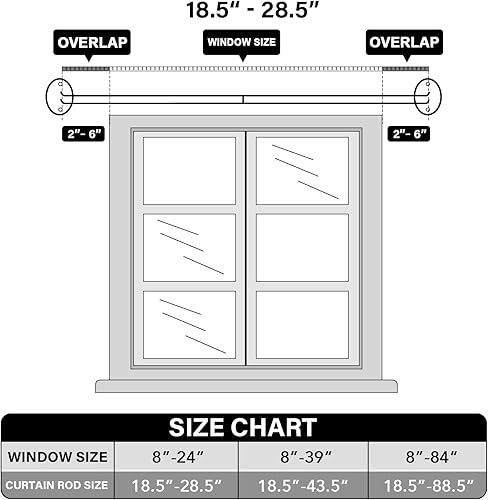 Miniatura 9 de H.VERSAILTEX Barra de cortina corta envolvente negra de 18.5 a 28.5 pulgadas, barras de cortina opacas ajustables de 34 pulgadas para ventanas,