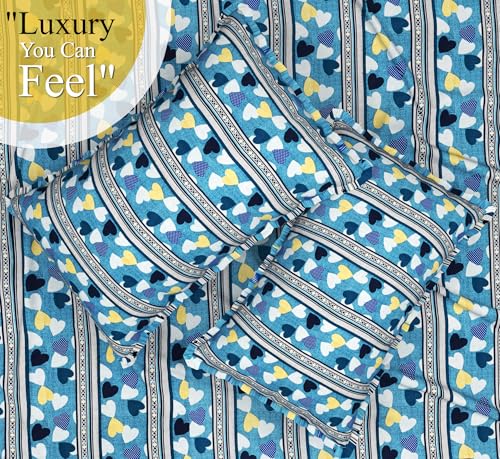 Image of BSB HOME 100% Cotton Double Bed Bedsheet Set | 144 TC Soft & Breathable | Blue & White Heart Print with 2 Pillow Covers | Wrinkle Free | for Bedroom & Gifting (90 x 90 Inches)