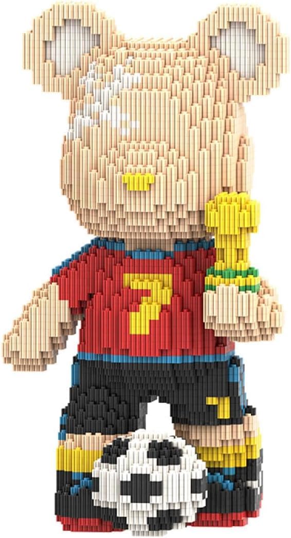 BLOXTEAM 3D Building Block Bear Soccer Player Figure, Plastic Brick Toy Animal Figurine, Creative DIY Assembly Model Kit, Cute Sports Bear Decor Gift for Kids & Adults 30cm Tall 3000pcs