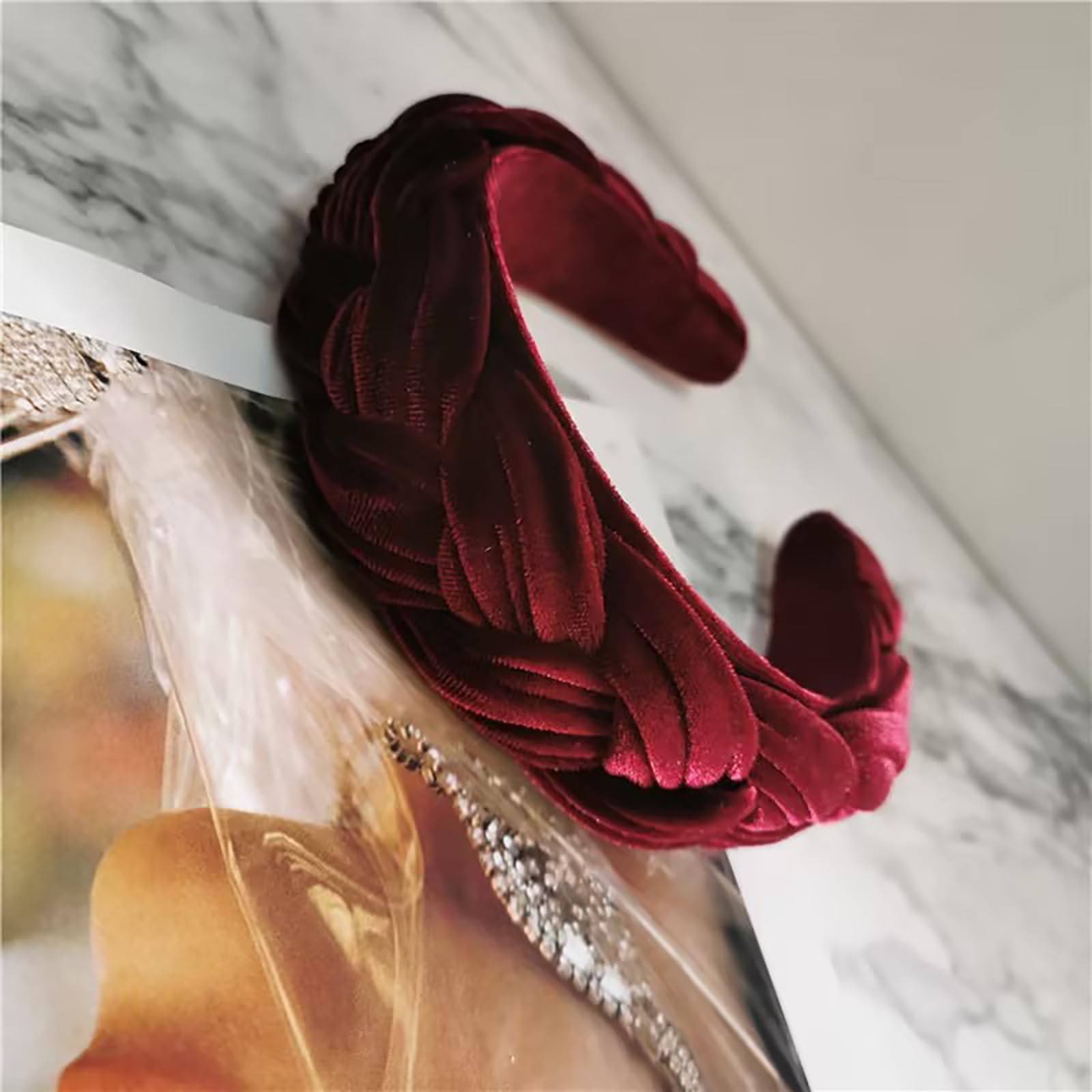 Fascia Per Capelli In Velluto Rosso - Cerchietto Largo Intrecciato Vintage Per Donne E Ragazze, Accessorio Morbido Per Uso Quotidiano - 6