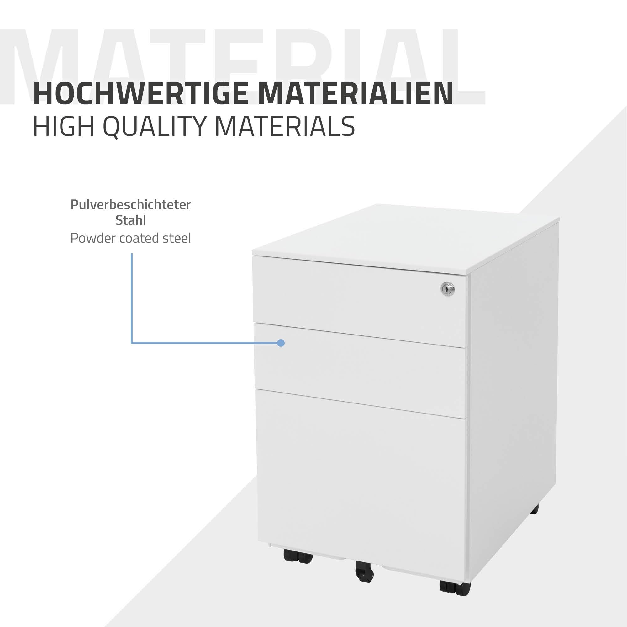 ML-Design Zestaw 2 metalowych kontenerów mobilnych z 3 szufladami, bialy 39x50x56 cm stalowy, mobilna szafka na akta, zamykana szafka biurowa, kontener biurowy z teczka wiszaca na akta i dokumenty