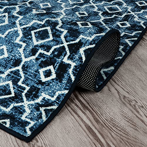 Wonnitar Moroccan Washable Area Rug - 2X4.3 Poster Blue Hallway Runner Rug Non-Slip Bathroom Runner,Soft Distressed Kitchen Sink Mat Modern Geometric Trellis Throw Carpet For Nursery Dorm #TOP7
