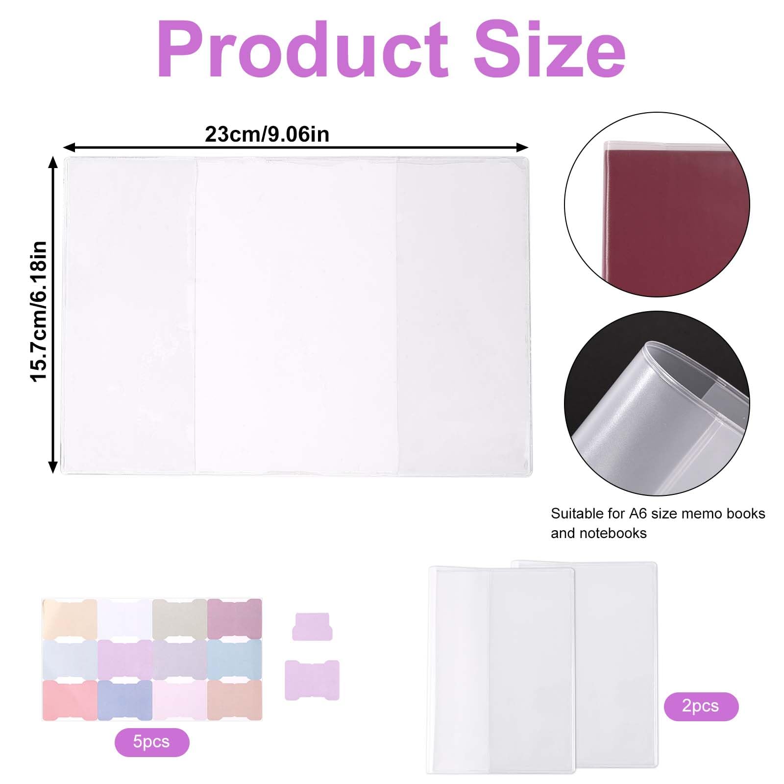 2szt Przeźroczyste Okładka Planer dla Hobonichi A6, 23x15,7cm Przejrzyste PVC Planer Osłona Okładka z 5 Puste Etykiety Naklejki Wodoodporny Pyłoszczelny Ochronne Pokrowce dla Hobonichi
