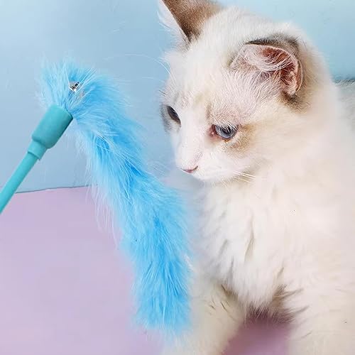 Miniatura 6 de IUHKBH Juguetes de varita para gatos, 3 varitas interactivas de plumas coloridas con campana para gatos y gatitos