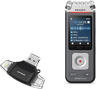 BoxWave Smart Gadget Compatible with Philips VoiceTracer (DVT7110) - AllReader SD Card Reader, microSD Card Reader SD Compact USB - Jet Black
