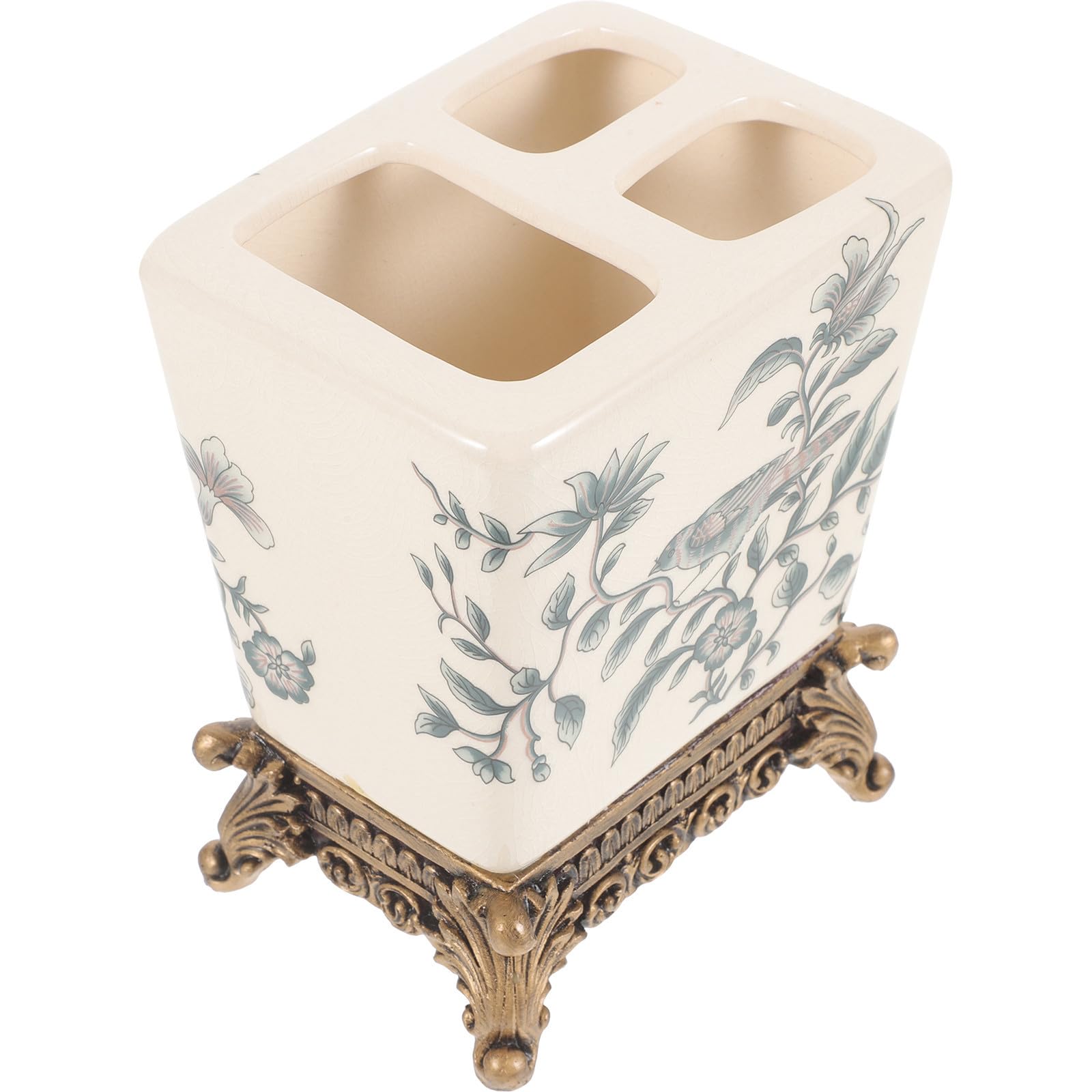 Porta Spazzolini Compatto e Salvaspazio Stile Vintage Europeo in Ceramica per Bagno Domestico per Coppie e Famiglie