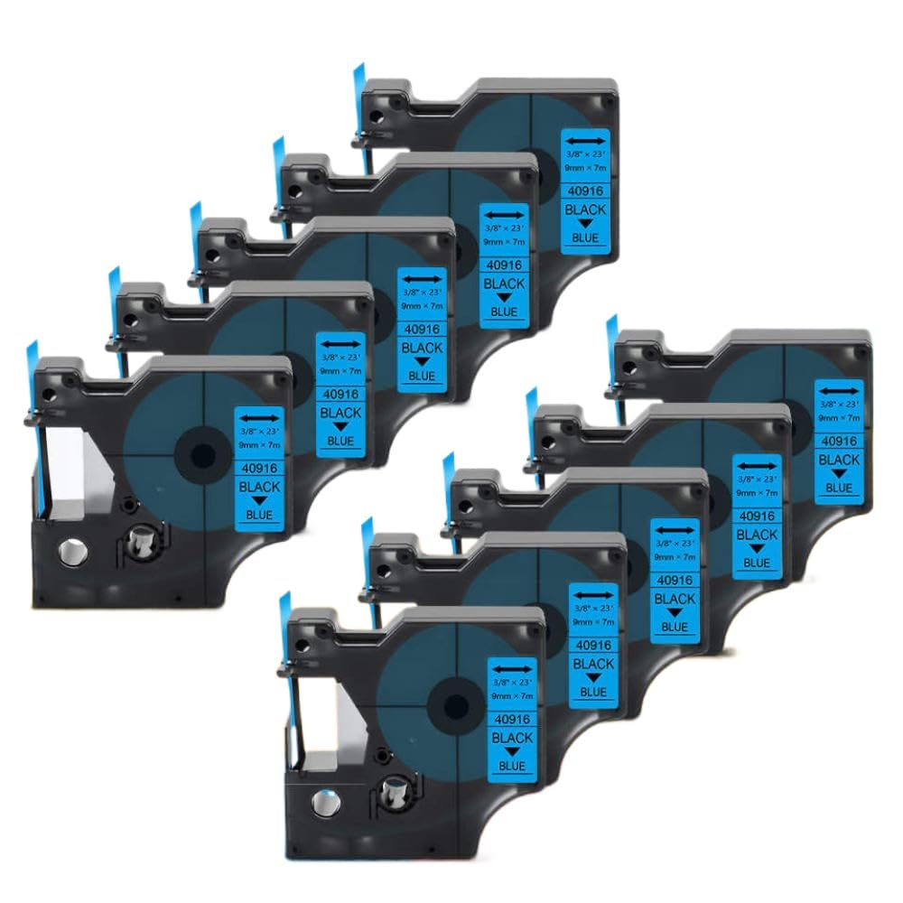 Confezione da 10 nastri per etichette 40913 da 9 mm nero su bianco compatibile con l'etichettatrice LabelPoint Label Manager 160 280 420P(Black on Blue)