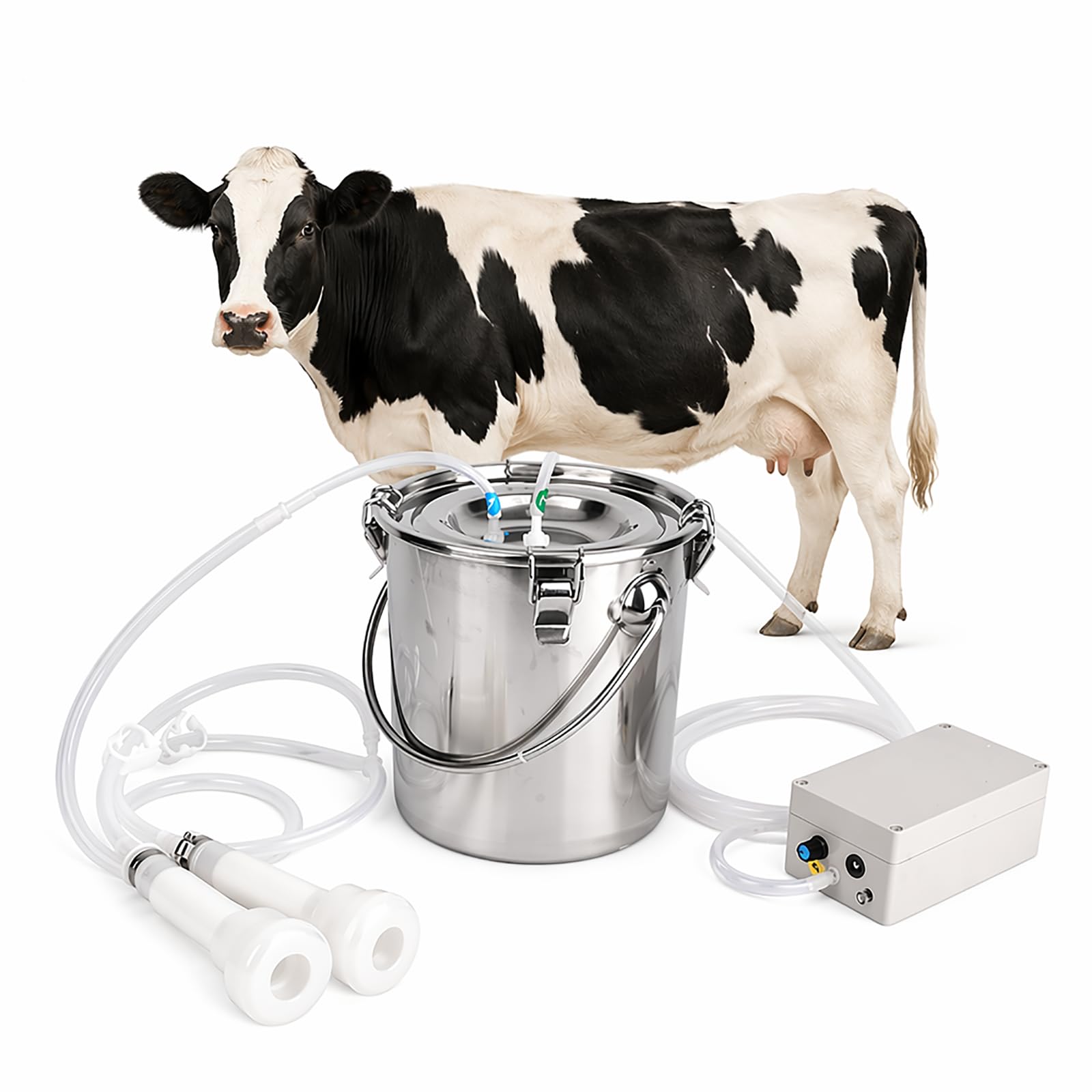 hKjPlvf Portable Automatic Electric Milking Machine with Stainless Steel Bucket Vacuum Breast Pump Kit for Cow Goat Sheep Farm Cattle Herd Backyard Dairy Milkers 3L 5L cow-3L
