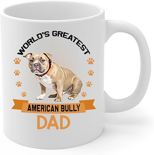 Miniatura 2 de Lovesout Funny World's Greatest Tan American Bully Dog Dad Regalos Día del Padre Taza de café de cerámica blanca 11oz