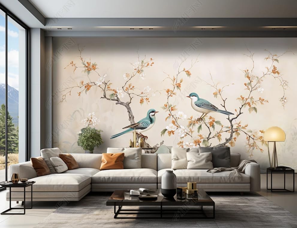 Papier peint intissé fleurs oiseaux poster géant mural salon chambre