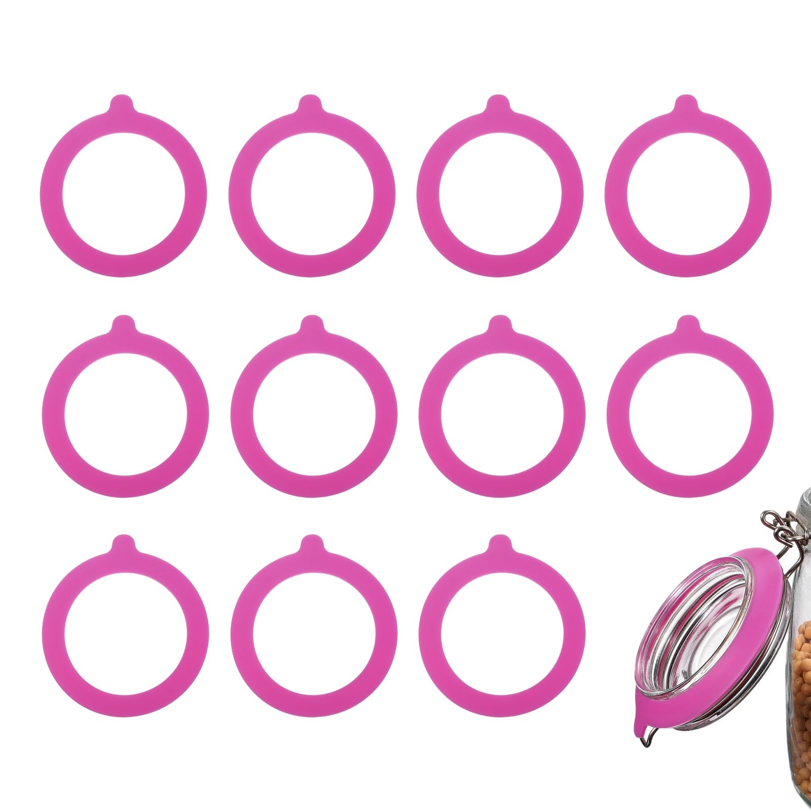 sourcing map 12Pcs Silicone Replacement Gasket for Glass Jars, 9.5cm / 3.7 Inch OD Silicone Seals Rings Airtight Leakproof Mason Jar Sealing Rings for Canning Jar Glass Top Jars, Rose Pink