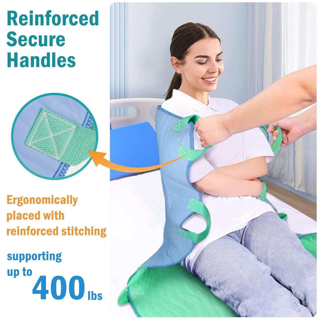 iCOVER - Almohadilla de cama de posicionamiento de 34 x 36 pulgadas con asas reforzadas, paquete de 2 hojas de transferencia multiusos lavables y reutilizables para girar, levantar y reposicionar,