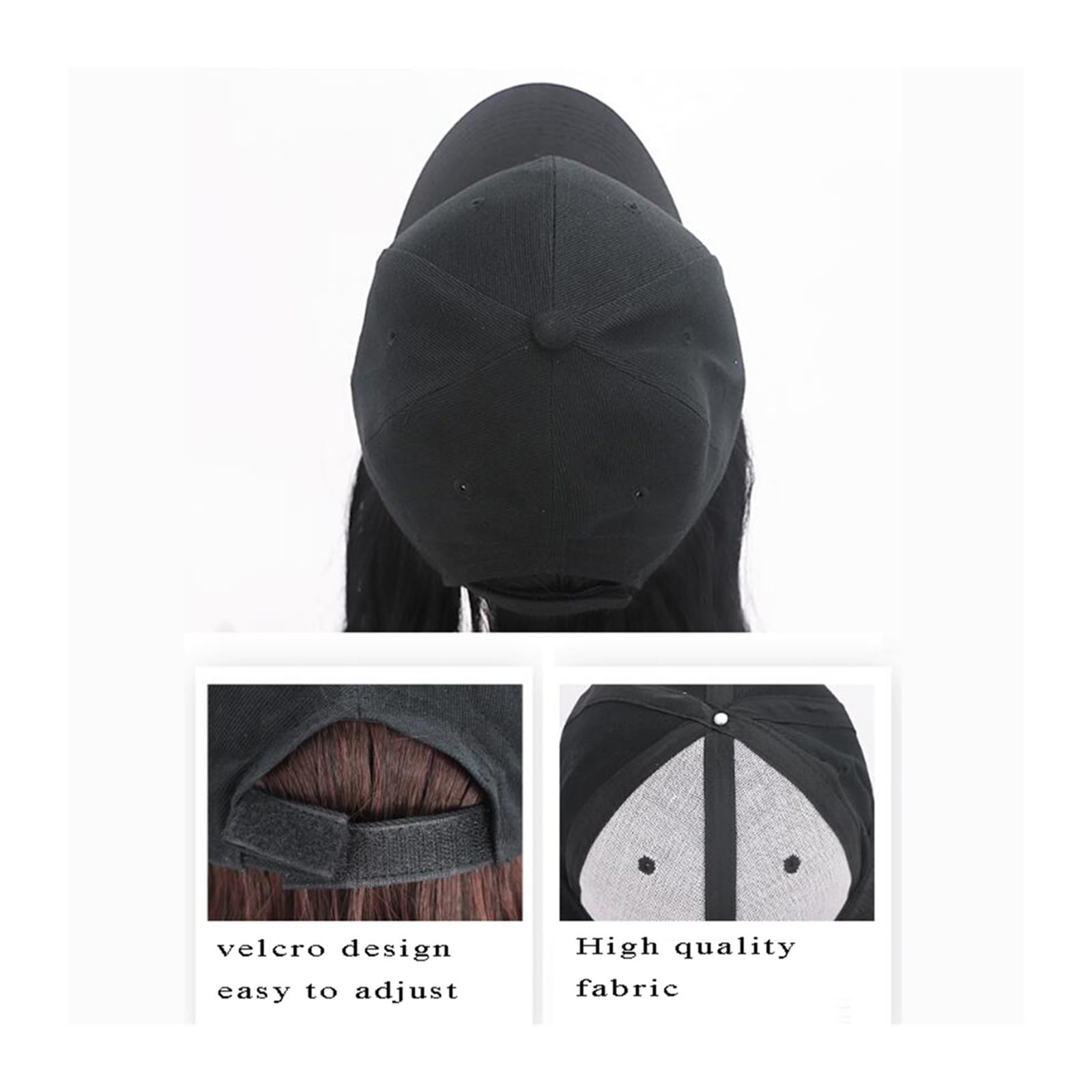 Gorra Calva Peluca larga y rizada con gorra de béisbol for mujer Pelo sintético Sombrero ajustable una pieza peluca pelo Gorro de Pelo(B)