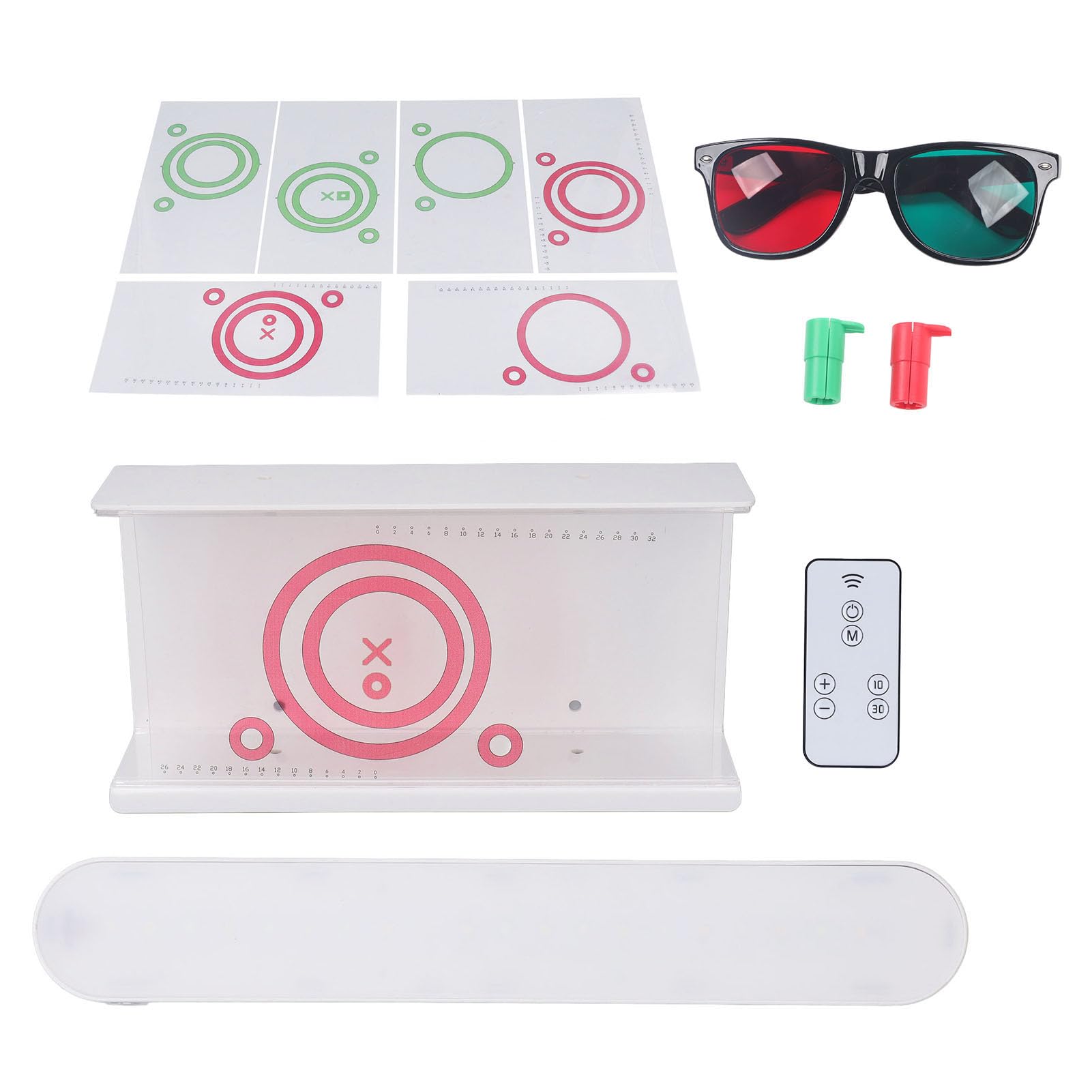 Vectogramas de prueba estéreo rojo y verde con imagen de luz LED, tabla de prueba de baja visión con gafas
