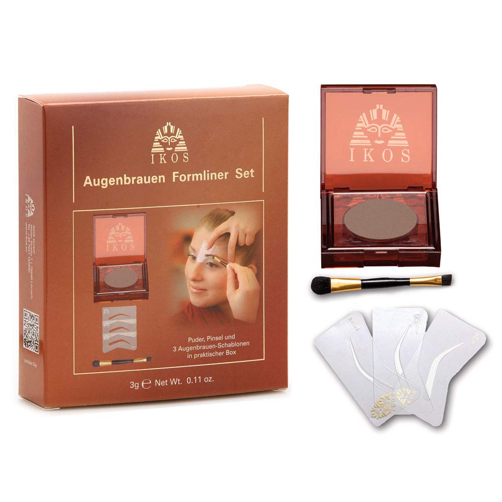 Ikos Augenbrauen-Formliner Set – braun bis schwarz, 3 Schablonen + Augenbrauenpuder + Pinsel